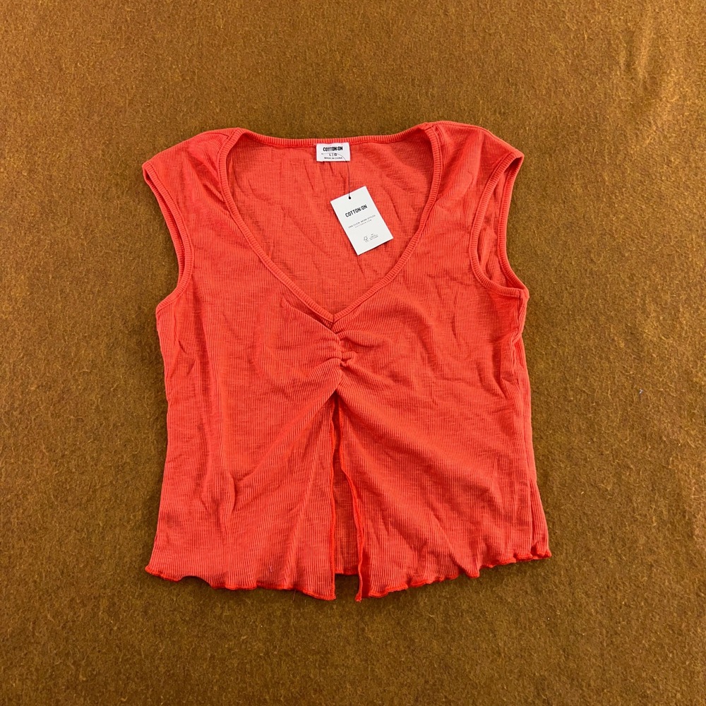 Cotton On Womens Large Coral Chelsea Open Front Ribbed Knit Top NWT
